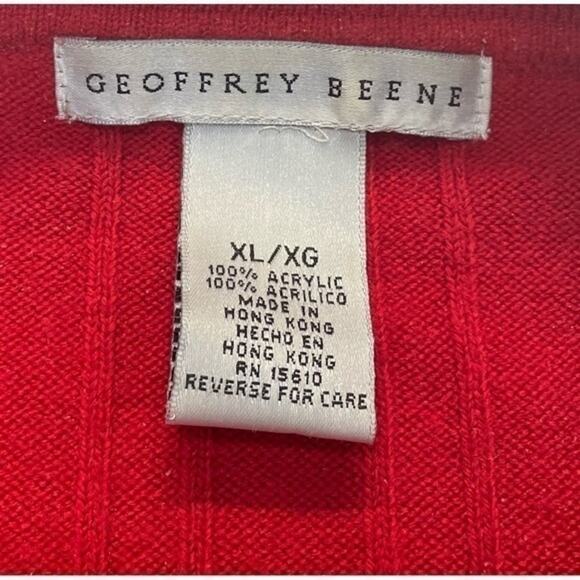 Geoffrey Beene Collar Sweater red Acrylic V-neck Mens Size XL vintage - Picture 4 of 8